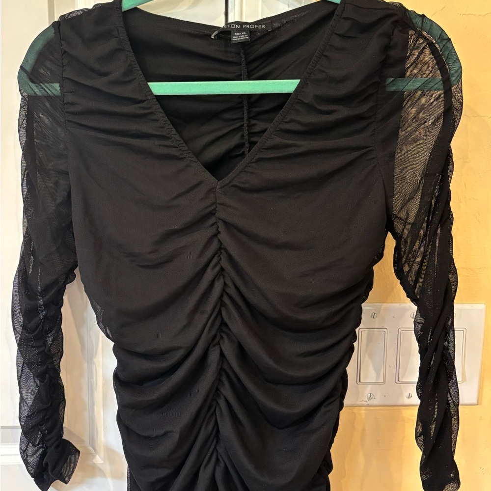 Boston Proper Black Mesh Sleeve Dress